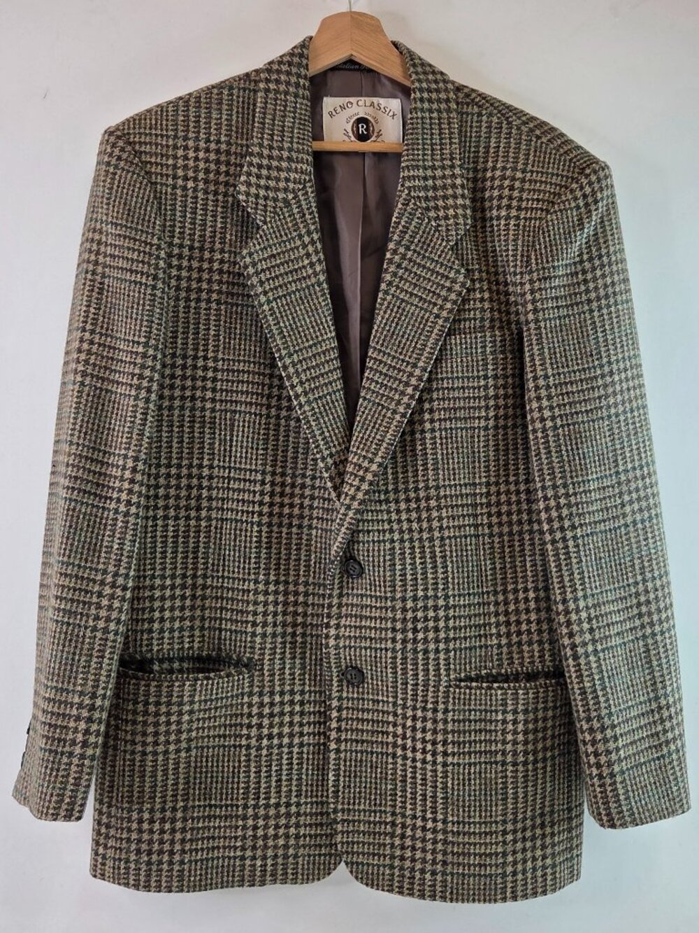 Reno Classix Mens Houndstooth Tweed Jacket Size Medium Vintage 80% Wool